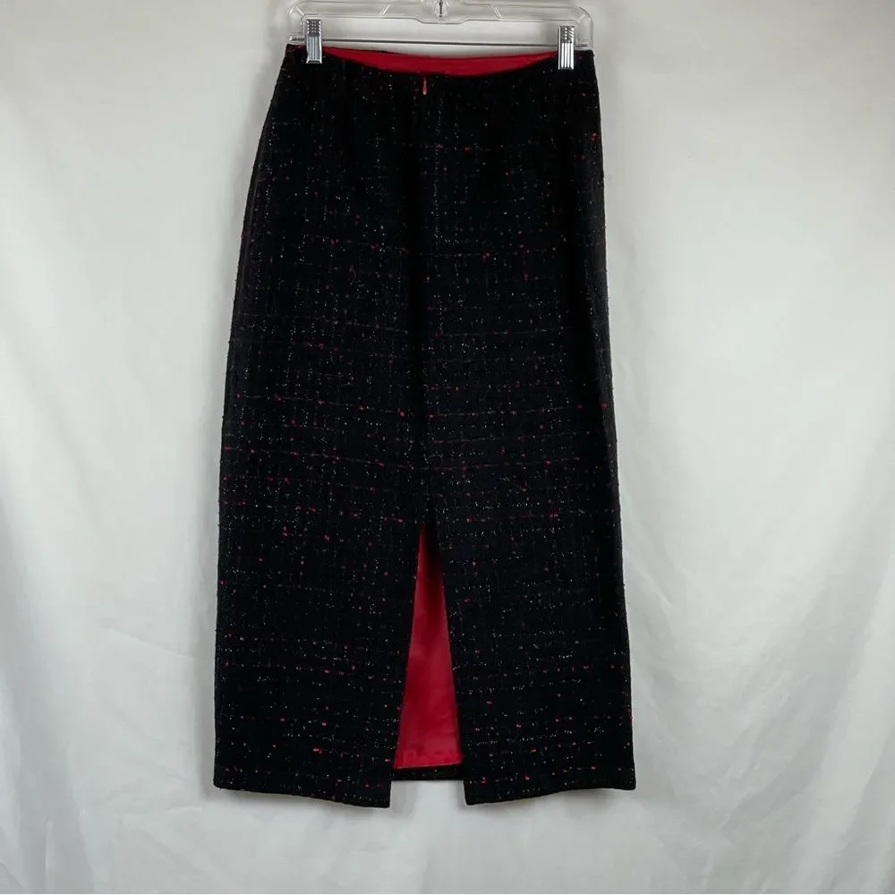 Jessica Howard Black Red Tweed Midi Skirt NWOT Size 6 Retro Chic